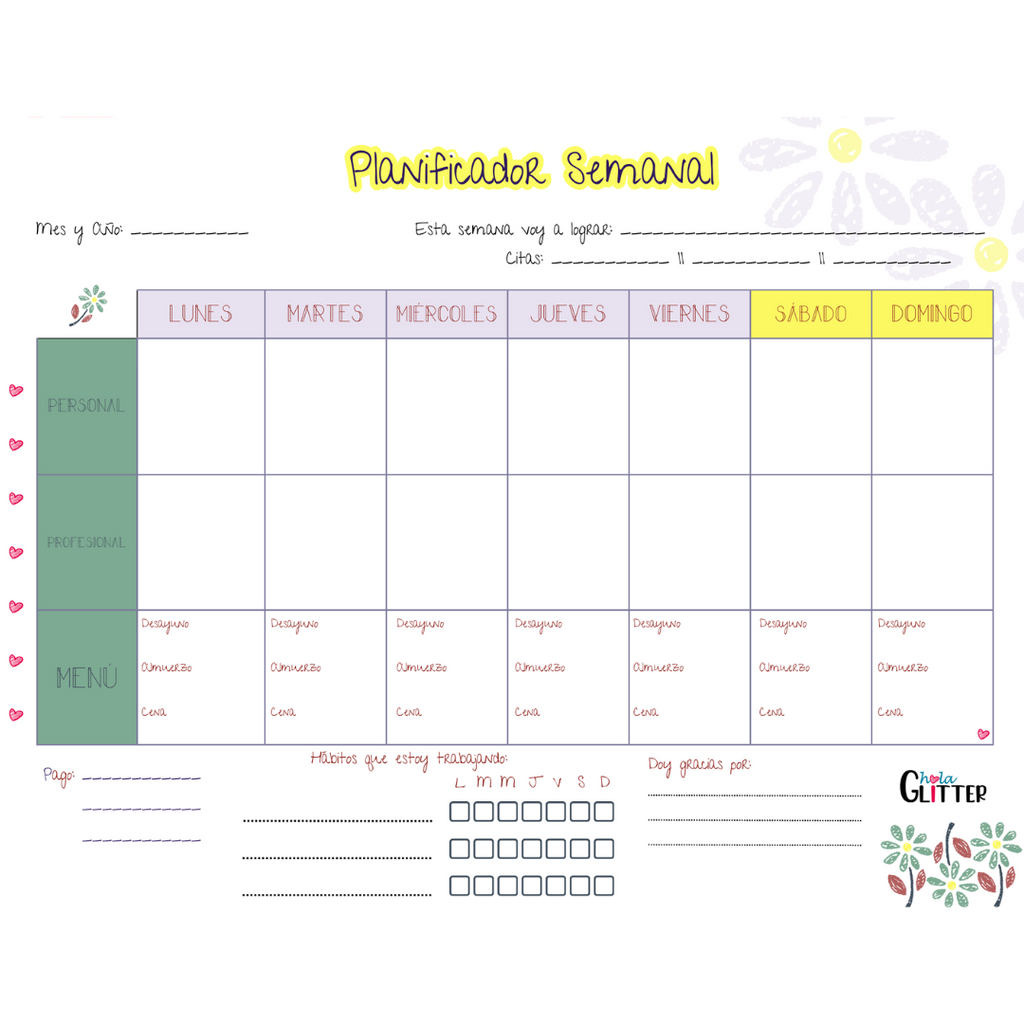 Planificador Semanal - Amarillo y Lila