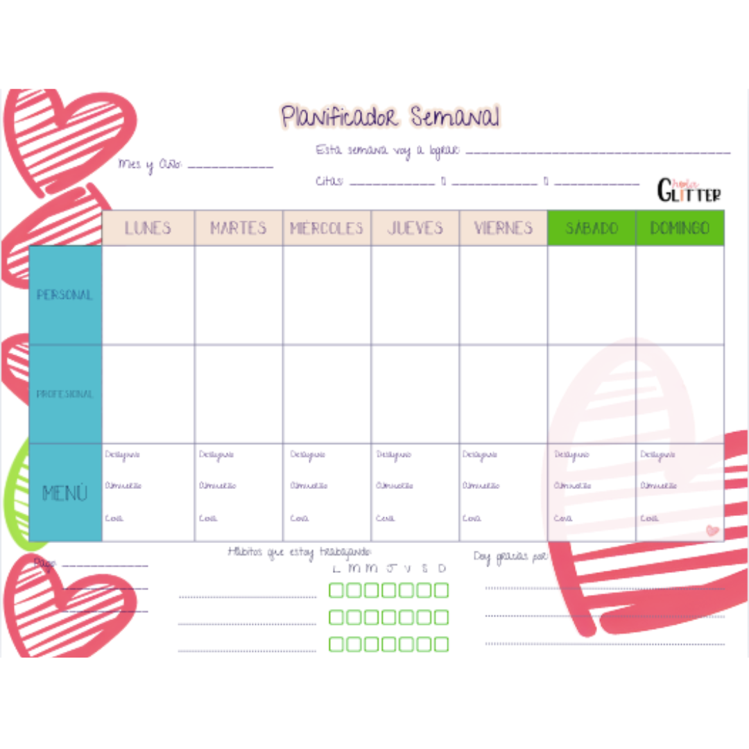 Planificador Semanal | Rosa y Verde